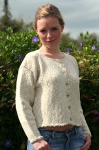 Cardigan in natural with crochet trim - www.simplyirish.ie